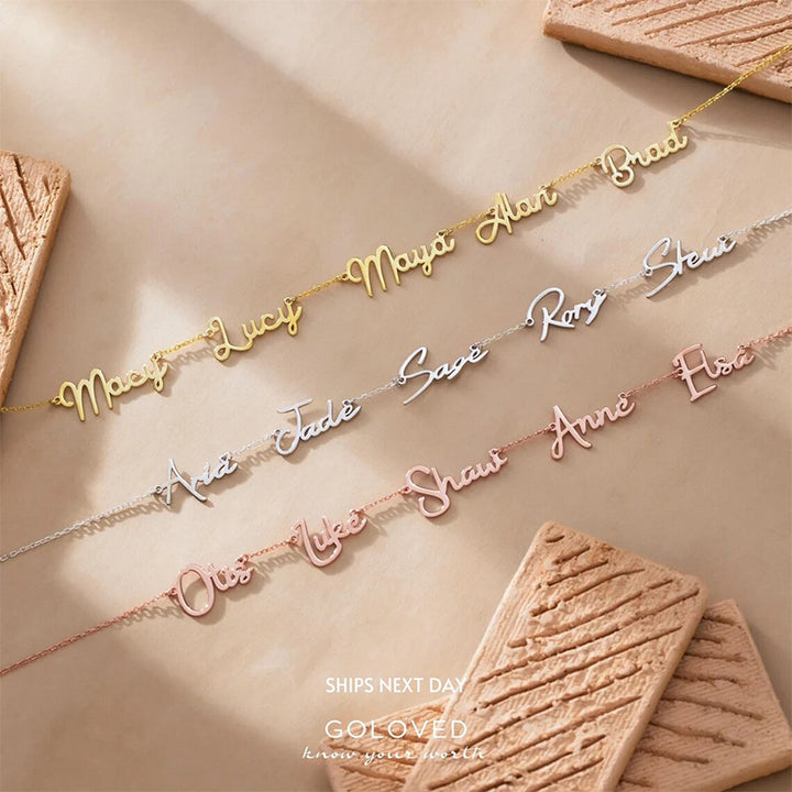 Personalized Stainless Steel Cut Multiple English Name Necklace