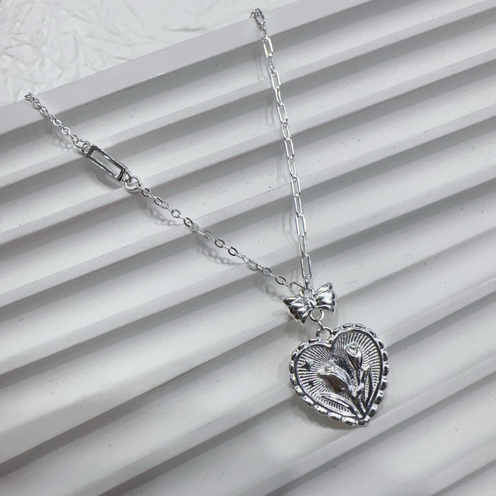 1pc 999 Sterling Silver Vintage Tulip Heart Pendant Necklace, Sweet & Retro Style, Perfect For Daily, Dating & Gifting, Ideal Valentine's Gift