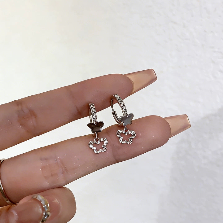 1 Pair 999 Sterling Silver Faceted Butterfly & Clover Hoop Earrings, Minimalist & Elegant, Perfect For Daily, Dating & Gifting, Ideal Valentine's Gift