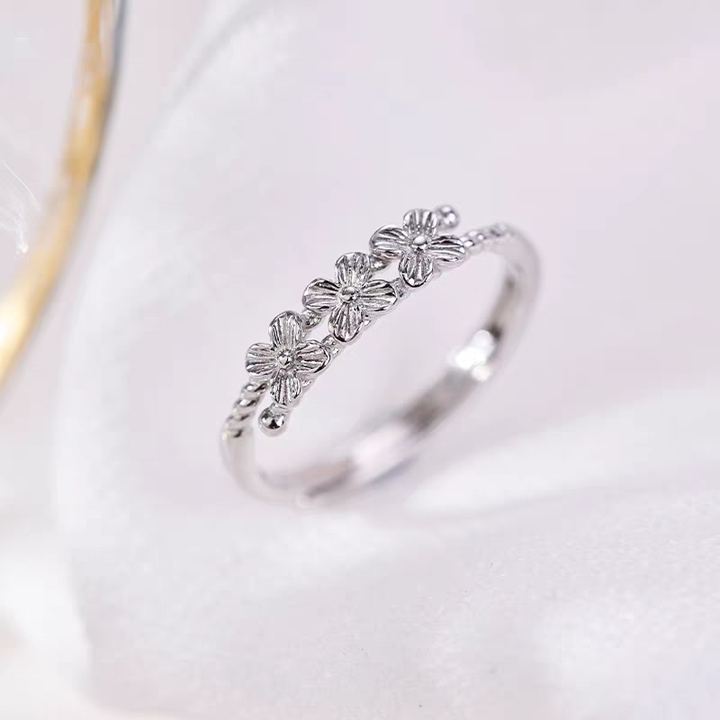 1pc 999 Sterling Silver Three Flower Twist Open Ring, Sweet & Delicate Style, Perfect For Daily, Dating & Gifting, Ideal Valentine's Gift