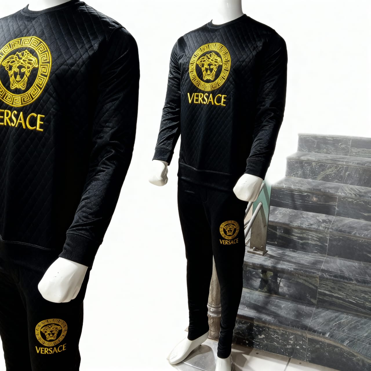 Luxury Black Quilted Versace Tracksuit for Men